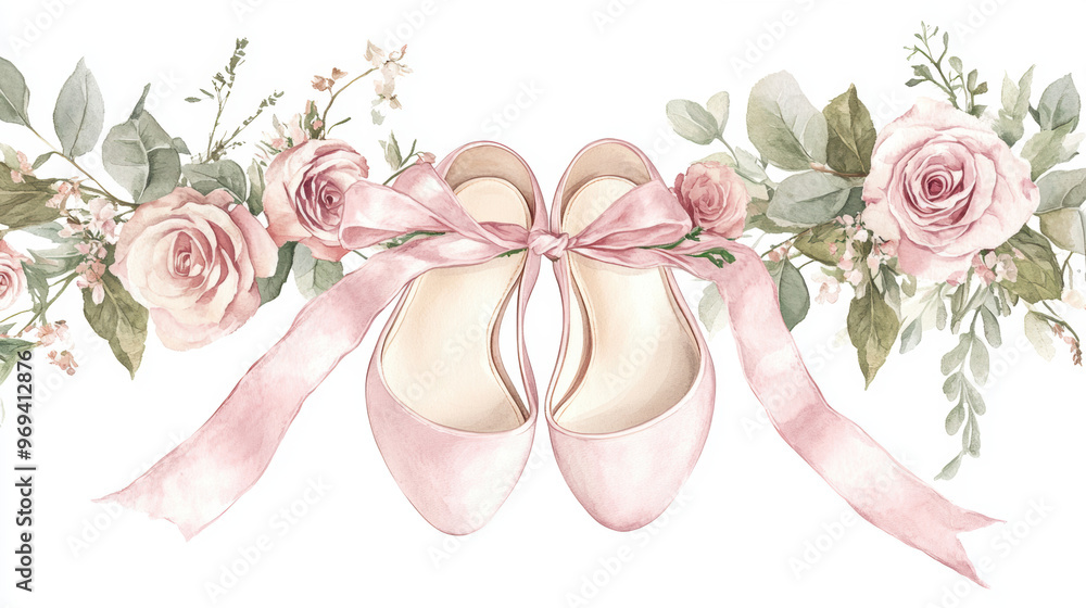Fototapeta premium Pink Shoes with Flowers.