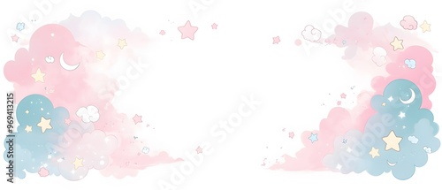 Cute Watercolor Clouds Stars and Moon Illustration