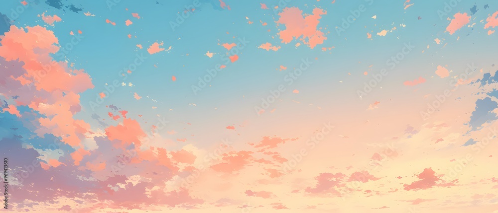 Obraz premium Pastel Sunset Sky with Pink and Blue Clouds