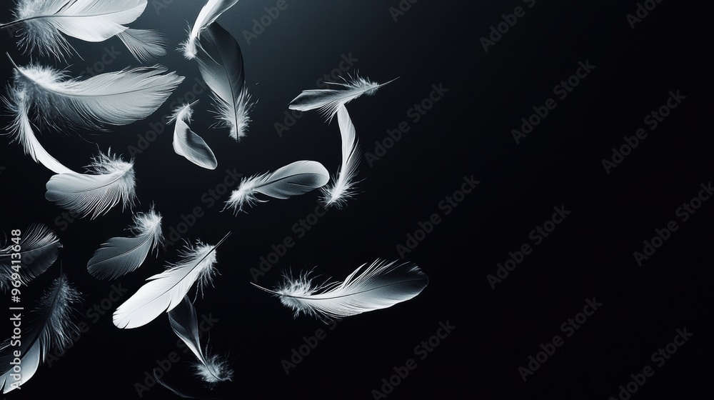 Fototapeta premium Ethereal Feather Drift in Monochrome Atmosphere