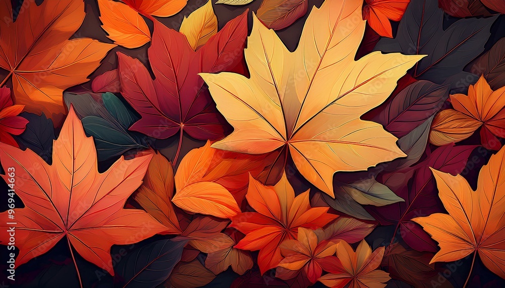 Fototapeta premium autumn maple leaves. vibrant and colorful arrangement of autumn leaves. autumn leaves background. leaves background