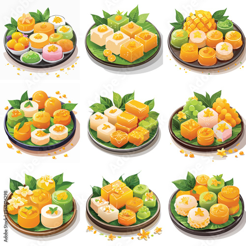 A platter of Thai desserts, including luk chup and thong yip