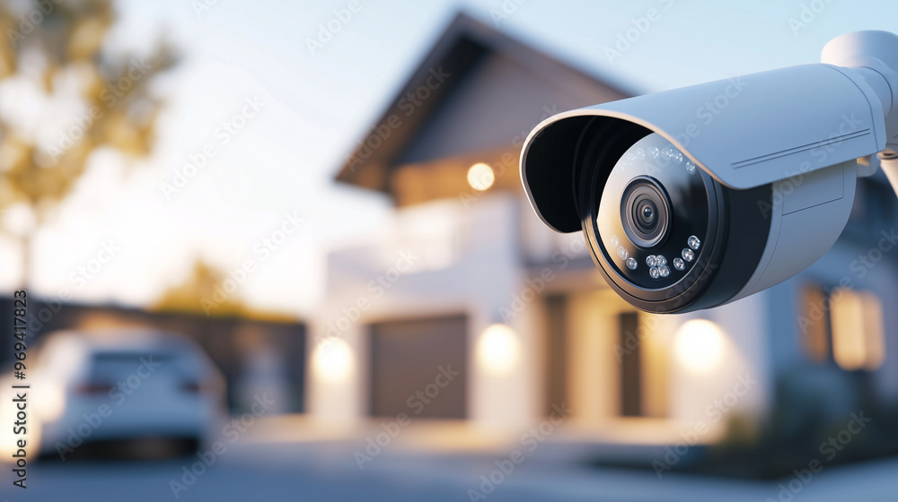 A detailed scheme showing the installation of security IP video surveillance cameras around a modern home, illustrating the setup of a complete home security system. photo A detailed scheme showing the installation of security IP video surveillance cameras around a modern home, illustrating the setup of a complete home security system. photo