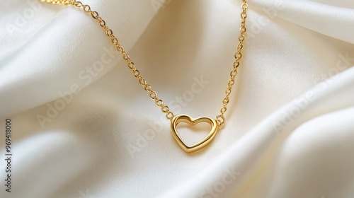 Wallpaper Mural Close-up of a delicate gold necklace with a heart-shaped pendant on a white silk background, capturing elegance and charm Torontodigital.ca