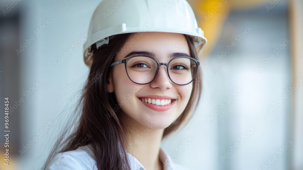 Female engineer happy with workplace on white background Female engineer happy with workplace on white background