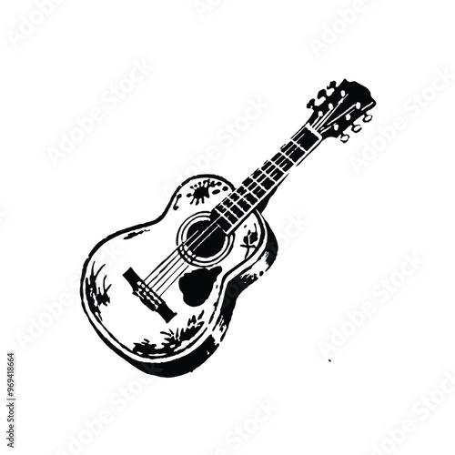classic guitar stencil hand drawn vector illustration