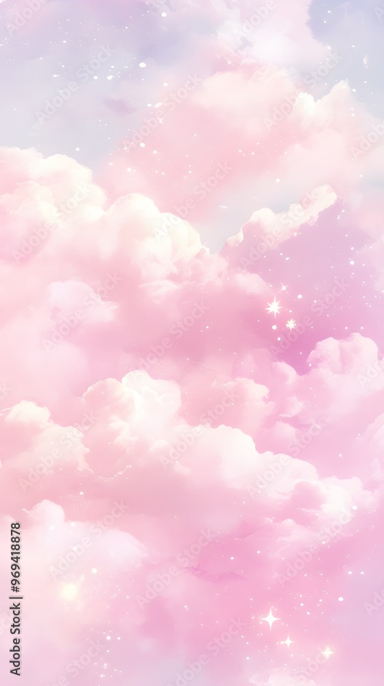 Fototapeta premium Pink Sky Clouds Background with Stars
