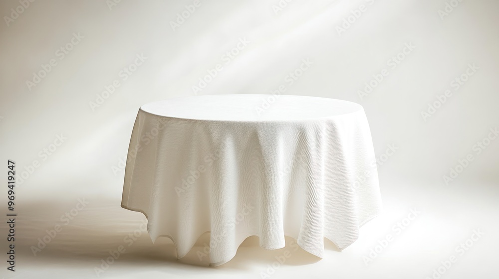 Round restaurant table with a cloth set on a white background Round restaurant table with a cloth set on a white background