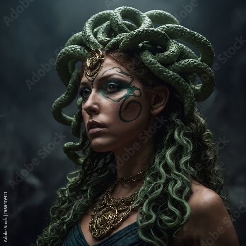 An exquisite depiction of the gorgon medusa’s delicate features and fluid motion in the sea