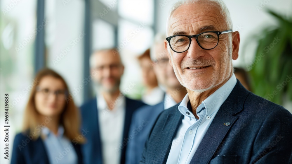 Senior businessman with team, CEO on white Senior businessman with team, CEO on white