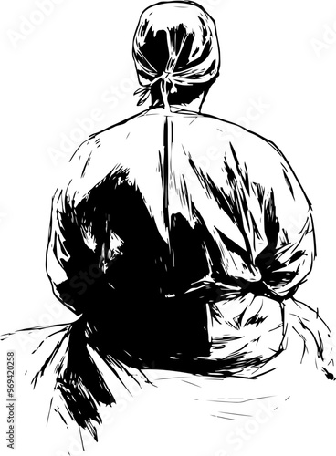 Black and White Sketch of a Woman in Headscarf