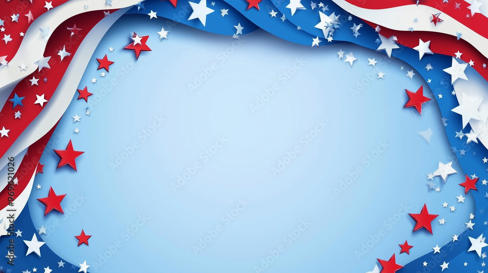 Fototapeta premium Patriotic Labor Day banner with stars and stripes on blue background