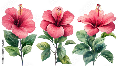 Wallpaper Mural Red Hibiscus Bouquet, Watercolor, Transparent Background Illustration Torontodigital.ca