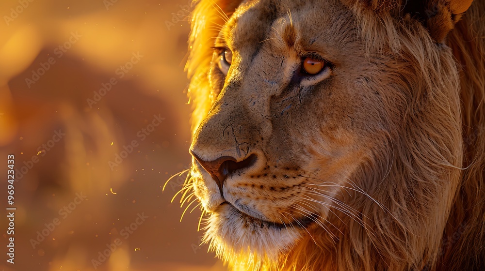 Naklejka premium Lion in the desert up close