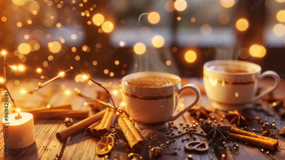 Warm Spiced Tea with Cinnamon and Holiday Lights Warm Spiced Tea with Cinnamon and Holiday Lights