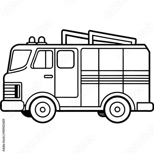 firetruck outline coloring book page line art drawing