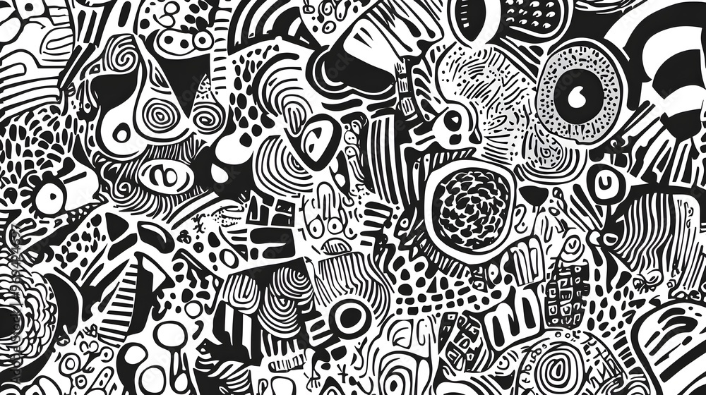 Abstract Monochrome Geometric Shapes and Patterns Composition Abstract Monochrome Geometric Shapes and Patterns Composition