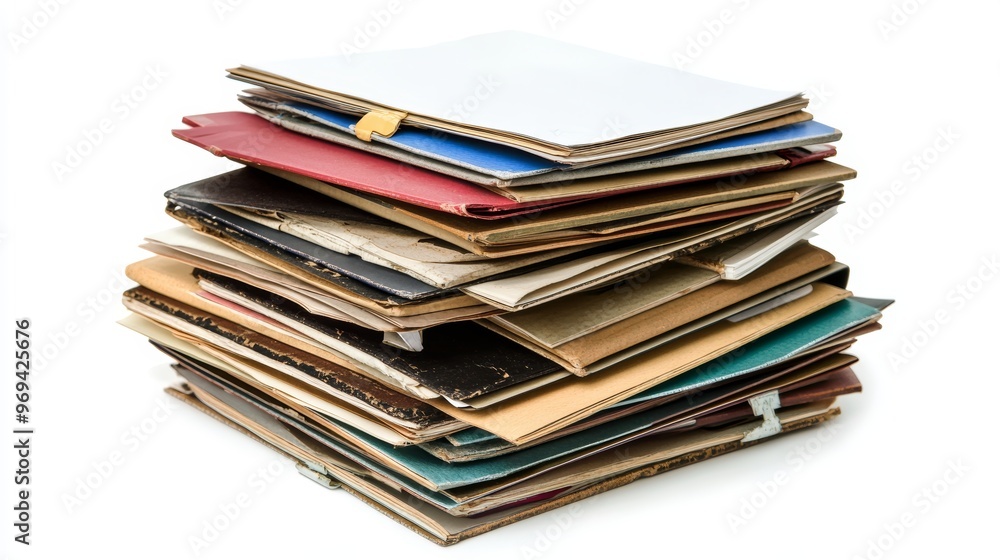 Files stacking up in a messy order isolated on white background. Files stacking up in a messy order isolated on white background.