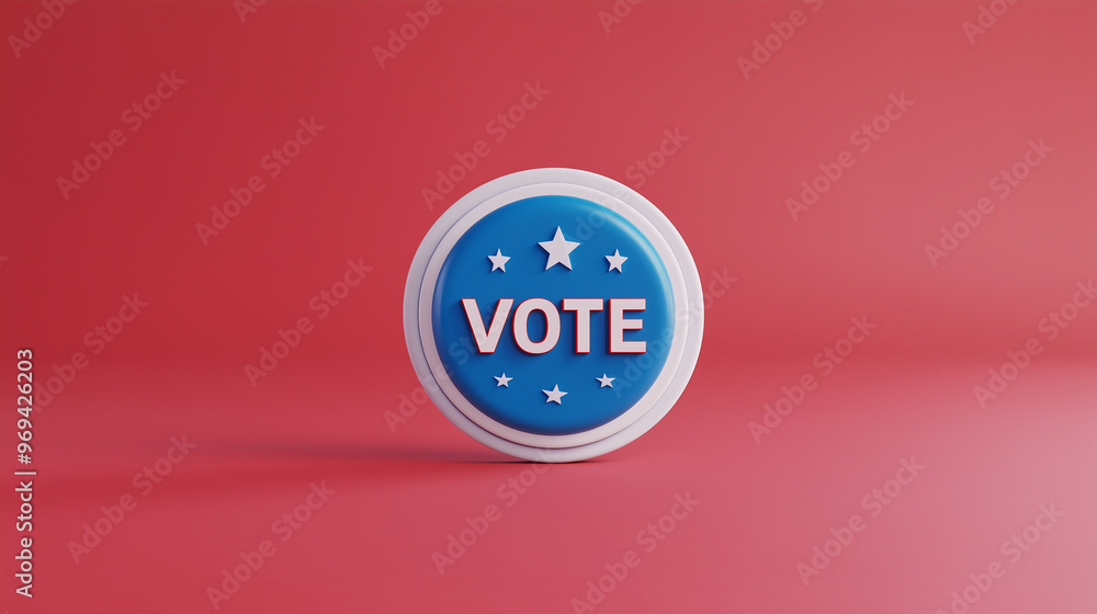 A blue and white button with stars and the word Vote on it A blue and white button with stars and the word Vote on it