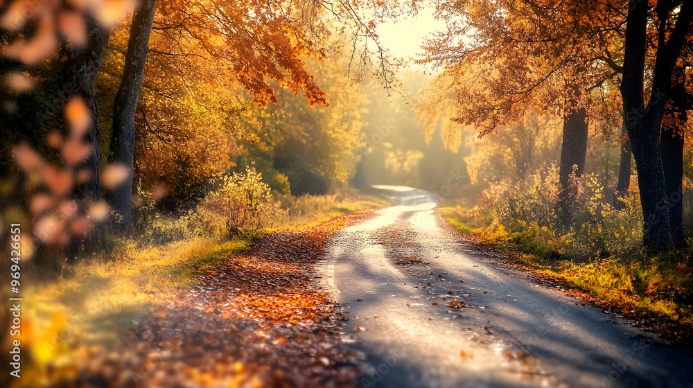 Serene Image of a Winding Country Road Lined with Trees in Full Autumn Colors Serene Image of a Winding Country Road Lined with Trees in Full Autumn Colors