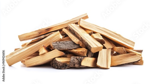 A pile of wood fire kindling isolated on a white background photo