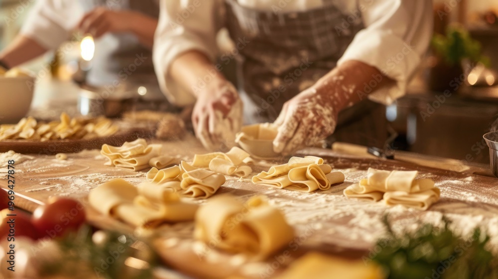 Chef Making Pasta in a Kitchen Chef Making Pasta in a Kitchen