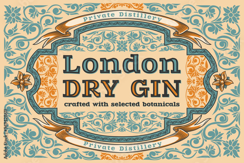 Dry gin - ornate vintage decorative label