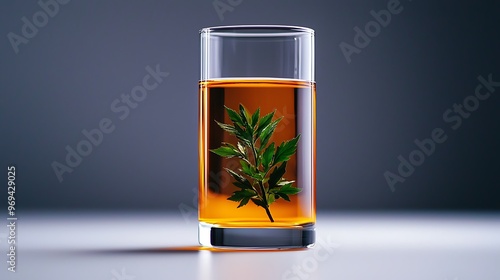 Wallpaper Mural A glass of orange juice holds a green plant, blending nature and refreshment. Torontodigital.ca