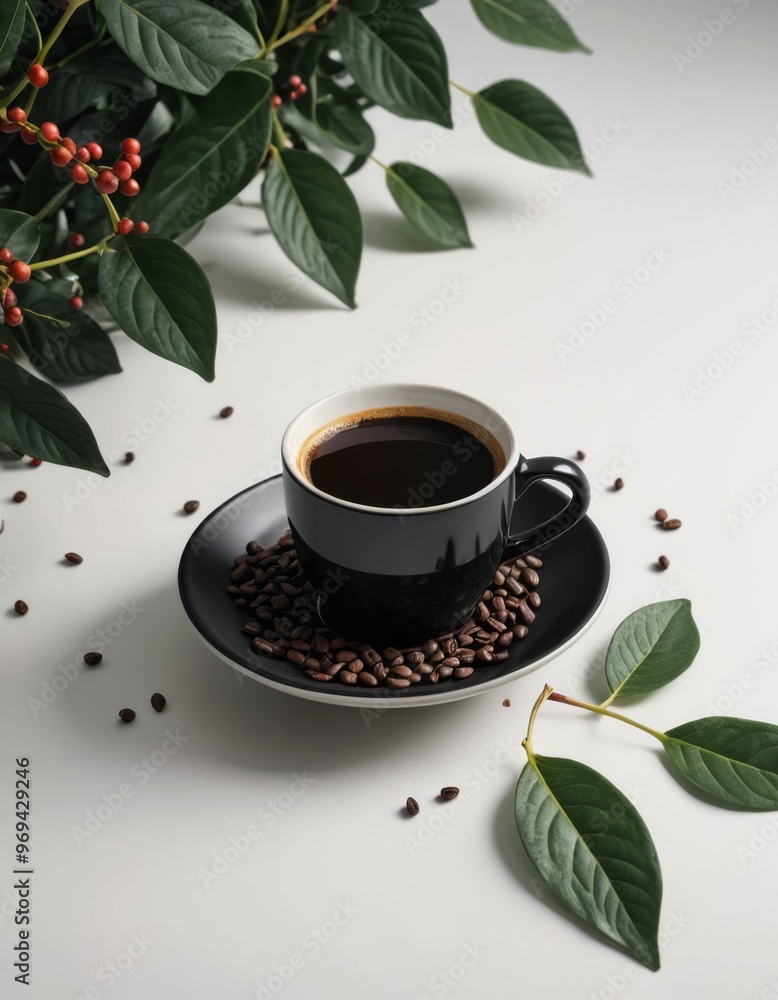 Coffee Cup with Beans on White Background Coffee Cup with Beans on White Background