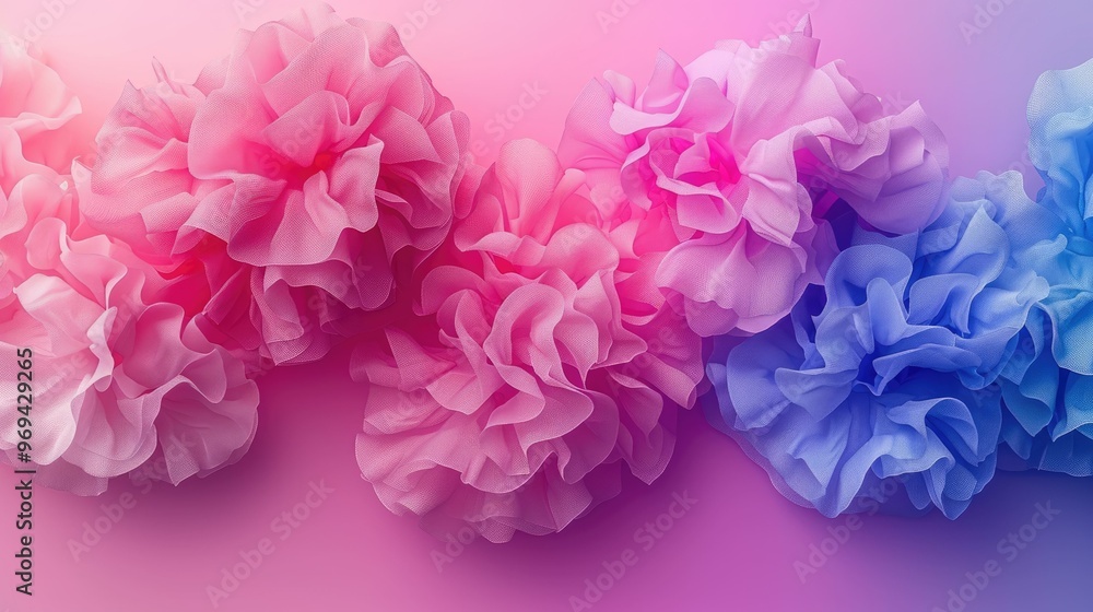 Obraz premium Colorful paper flowers in pink and blue hues.
