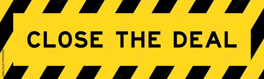 Yellow and black color with line striped label banner with word close the deal Yellow and black color with line striped label banner with word close the deal
