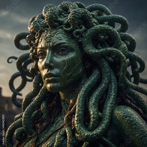 A breathtaking image of the gorgon medusa as it floats gracefully through the tranquil water