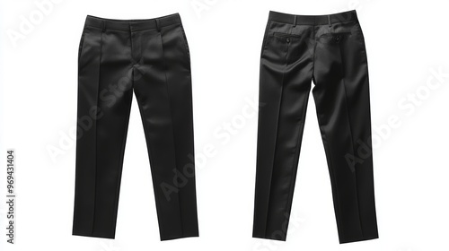 Front views of black trousers on isolated background