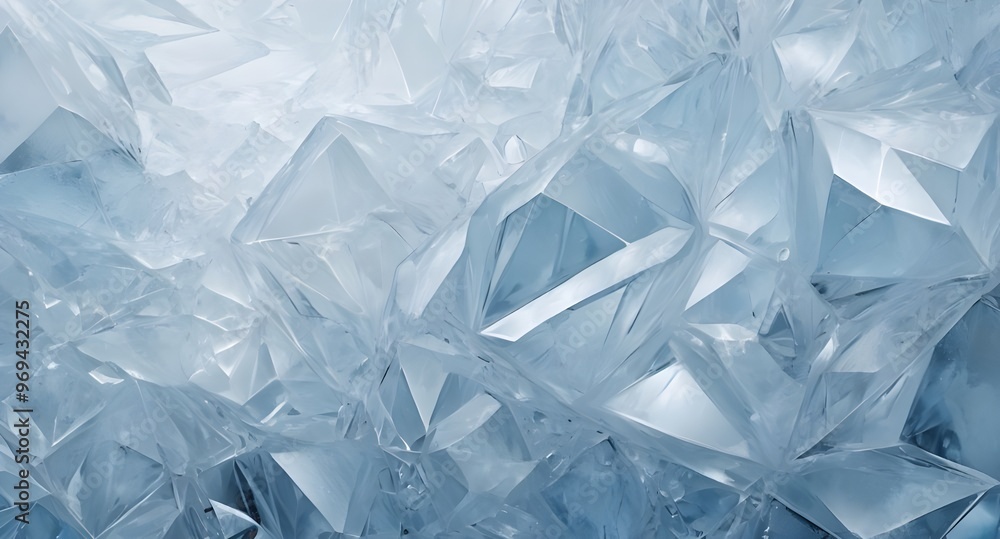 Sharp, Translucent Ice Patterns background, Reflect Light on a Smooth, Cool Blue-White Gradient Surface Sharp, Translucent Ice Patterns background, Reflect Light on a Smooth, Cool Blue-White Gradient Surface