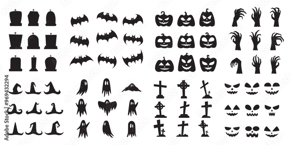 Fototapeta premium Halloween silhouette vector element illustration set isolated on white background