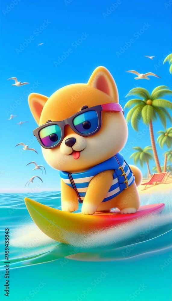Babydoge auf einem Surfbrett Babydoge auf einem Surfbrett