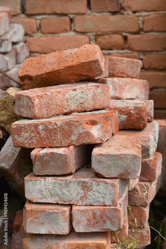 Pile of old orange bricks