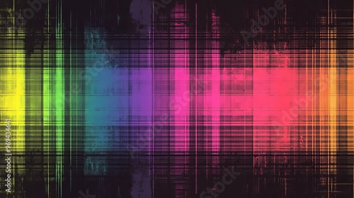 Colorful abstract design featuring vibrant striped patterns on a dark background