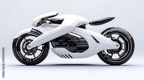 A futuristic white motorcycle, sleek and cutting-edge, offers a glimpse into tomorrow's ride.