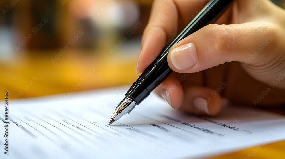 Hand Holding Pen Over Business Plan Document for Strategic Decision-Making Hand Holding Pen Over Business Plan Document for Strategic Decision-Making