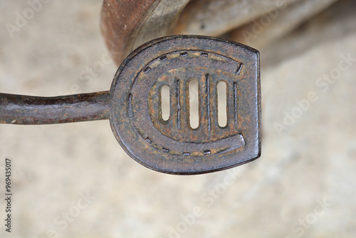 Top view of metal step on a carriage that facilitates climbing photo