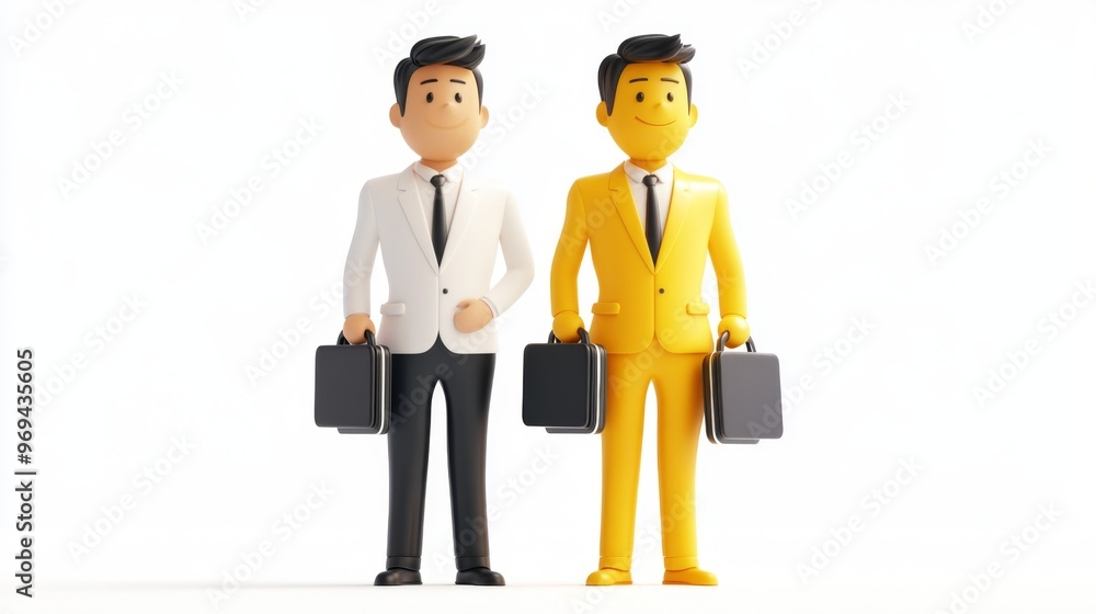 3D Cartoon Businessmen with Briefcases 3D Cartoon Businessmen with Briefcases