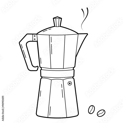Geyser Coffee Maker. Simple outline illustration, isolated on white background, design elements 