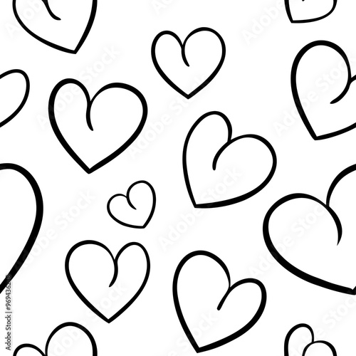 hand drawn hearts seamless pattern outline coloring book page line art drawing photo