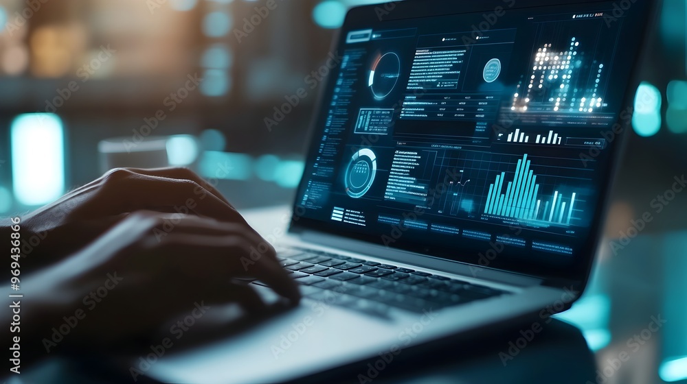 Hands Typing on Laptop with Business Plan Document for Digital Strategy Planning Hands Typing on Laptop with Business Plan Document for Digital Strategy Planning