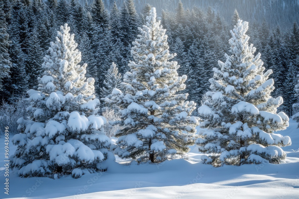 Pine forests covered in snowfall throughout the frosty solstice period Pine forests covered in snowfall throughout the frosty solstice period