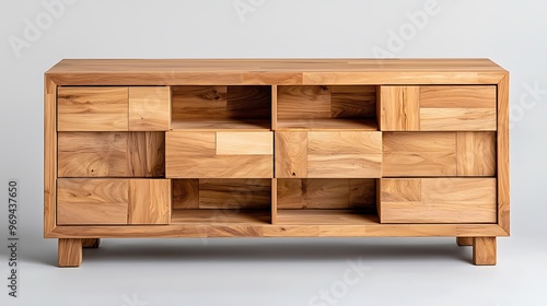 Wallpaper Mural A modern wooden cabinet with drawers and shelves provides stylish, functional organization. Torontodigital.ca