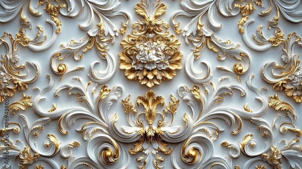 Baroque pattern with elaborate scrolls and floral motifs in gold Baroque pattern with elaborate scrolls and floral motifs in gold