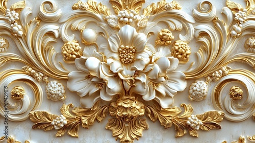 Baroque pattern with elaborate scrolls and floral motifs in gold