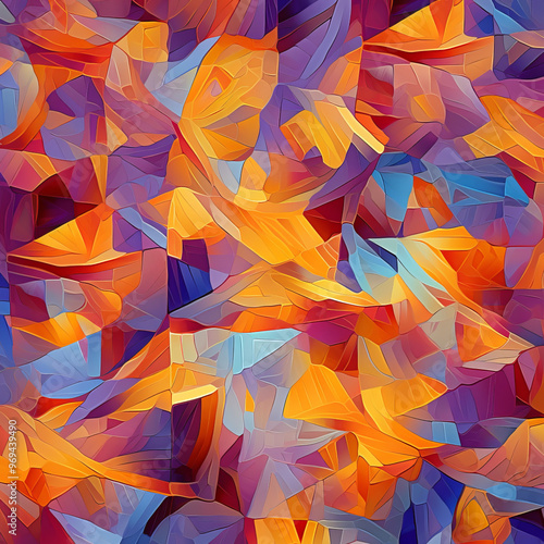 Colorful abstract background with geometric patterns  in bright hues of orange, pink, and yellow ,Generated By Ai photo